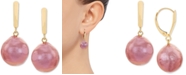 Macy's Cultured Pink Ming Pearl (12-14mm) Drop Earrings in 14k Gold